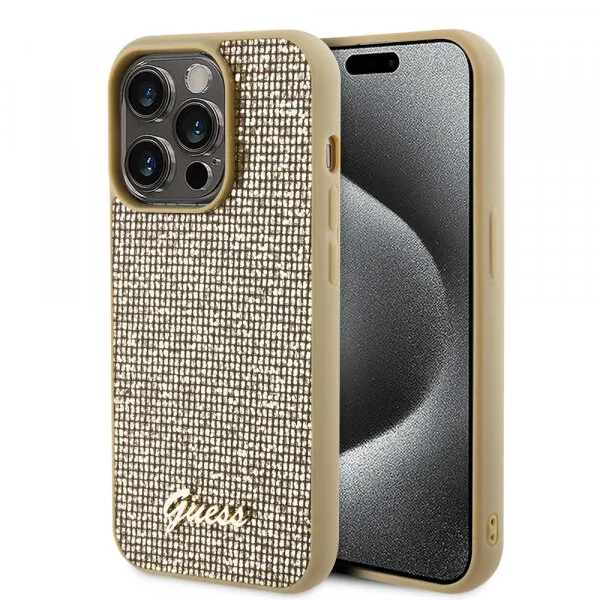 Guess Husa pentru Apple iPhone 15 Pro Max, Guess, Disco Metal Script, Aurie