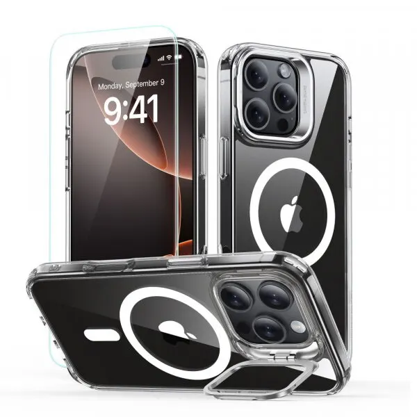 ESR Husa MagSafe pentru Apple iPhone 16 Pro, ESR, Classic Hybrid Kickstand with Screen Protector, Transparenta