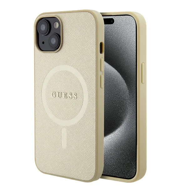 Guess Husa MagSafe pentru Apple iPhone 15 Plus, Guess, Saffiano, Aurie