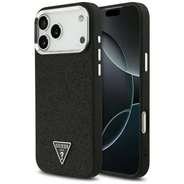 Guess Husa MagSafe pentru Apple iPhone 17 Pro Max, Guess, Glitter Triangle Logo, Neagra