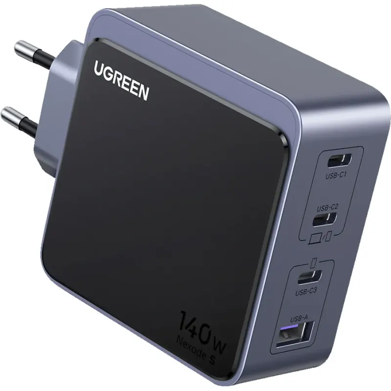 Ugreen Incarcator retea Ugreen 140W, 3x USB-C, 1x USB-A, GaN Fast Charging, Negru/Gri
