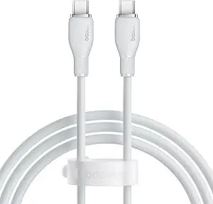 Cablu de date Baseus Pudding, USB Type-C la USB Type-C, 100W, 1.2m, Alb