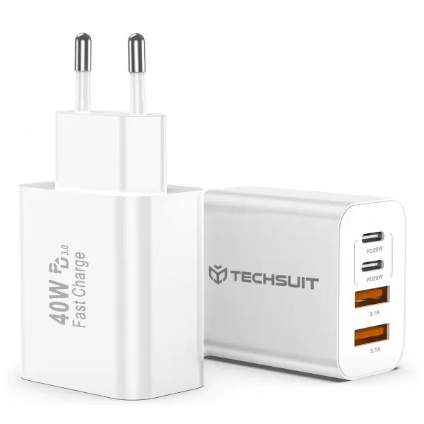 techsuit Incarcator Retea Techsuit PowerXQuad CH4, 40W, 3A, 2 x USB-A - 2 x USB-C, Alb