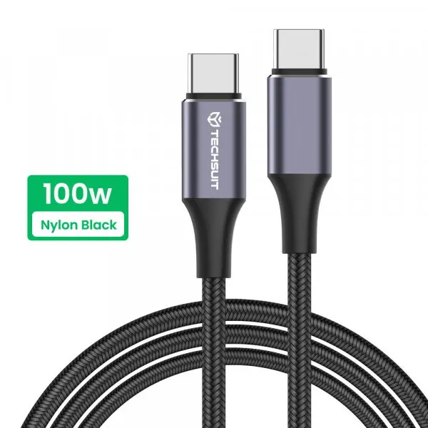 techsuit Cablu Date si Incarcare USB-C - USB-C Techsuit PCB018, 100W, 1m, Negru