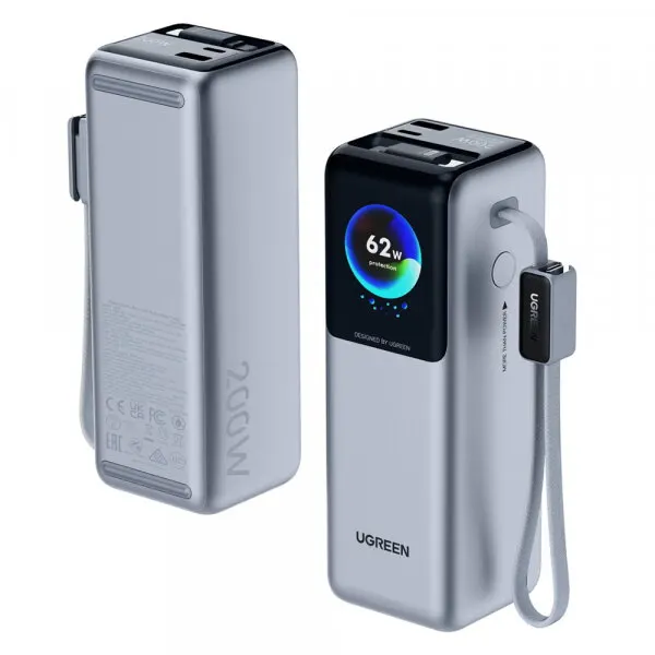 Ugreen Baterie Externa UGREEN PB728 (75702B), 25000mAh, 200W, QC + PD, 1 x USB-A - 3 x USB-C, Gri