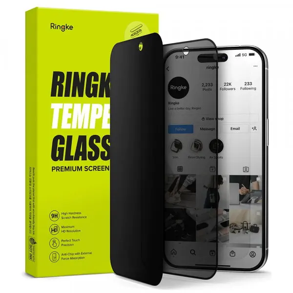 Ringke Folie de protectie Ecran Privacy Ringke pentru Apple iPhone 15 Pro Max, Sticla Securizata, Full Glue