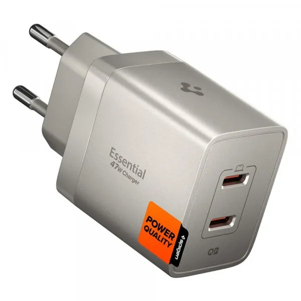 Spigen Incarcator Retea Spigen EE472EU Essential, 47W, 3A, 2 x USB-C, Gri Titan ACH10451