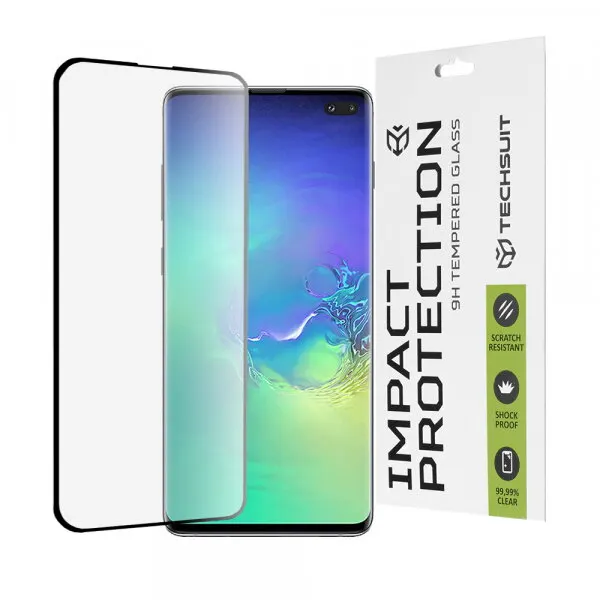 techsuit Folie de protectie Ecran Techsuit pentru Samsung Galaxy S10+ G975, Sticla Securizata, Full Glue, 111D, Neagra