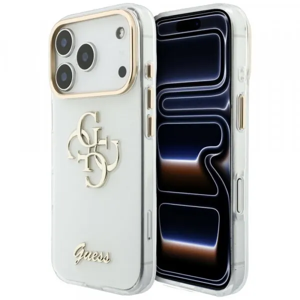 Guess Husa pentru Apple iPhone 18 Pro, Guess, IML 4G Metal Script, Alba