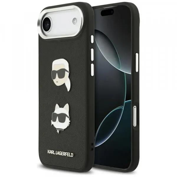 Karl Lagerfeld Husa pentru Apple iPhone 17 Air, Karl Lagerfeld, Grained Karl & Choupette's Heads Pins and Logo, Neagra