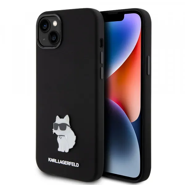 Karl Lagerfeld Husa pentru Apple iPhone 15 Plus, Karl Lagerfeld, Silicone Choupette Metal, Neagra