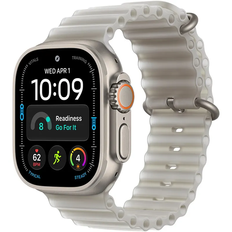 Apple Apple Watch Ultra 4 GPS + Cellular, 49 mm, carcasa din titan natural, bratara Translucent Grey Ocean Band