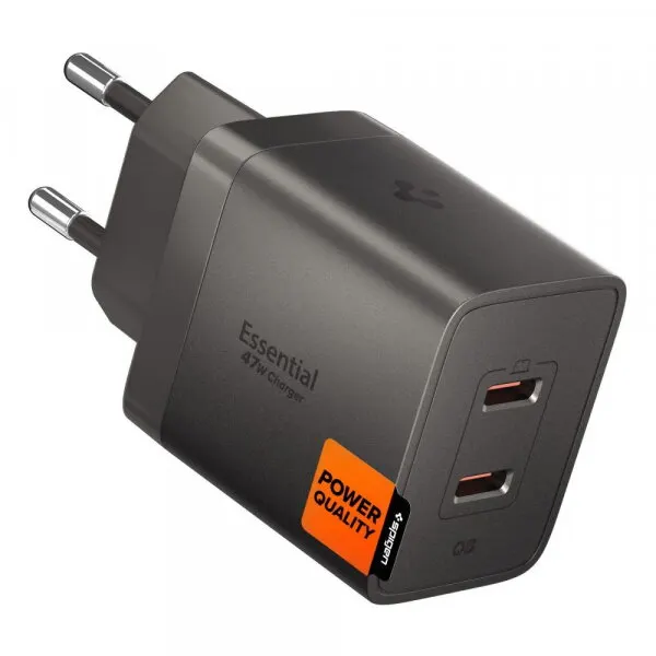 Spigen Incarcator Retea Spigen EE472EU Essential, 47W, 3A, 2 x USB-C, Gri ACH10450