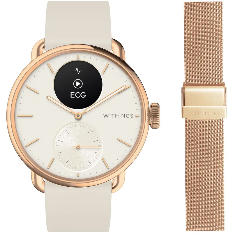 Withings Smartwatch Withings ScanWatch 2, 38mm, Ecran OLED, ECG, SpO2, Pana la 30 zile autonomie, HWA10-Bundle 2-All-Int
