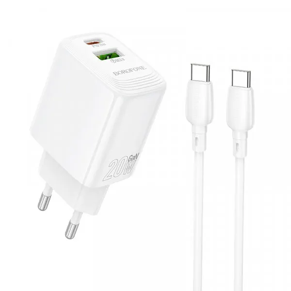 Borofone Incarcator Retea Cu Cablu USB-C Borofone BN27 Fuente, 20W, 3A, 1 x USB-A - 1 x USB-C, Alb