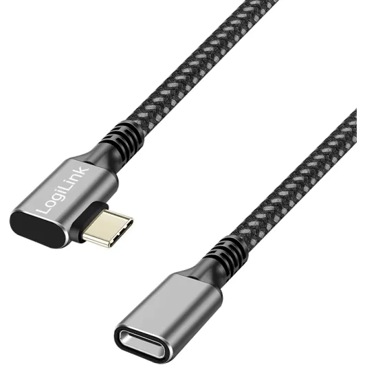 logilink CABLU alimentare si date LOGILINK, pt. smartphone, USB Gen Type-C (M) la USB Type-C (T) la 90 grade, 1m, PD 100W, 2 x ecranat, aluminiu, Braiding, Negru-gri, CUA0111