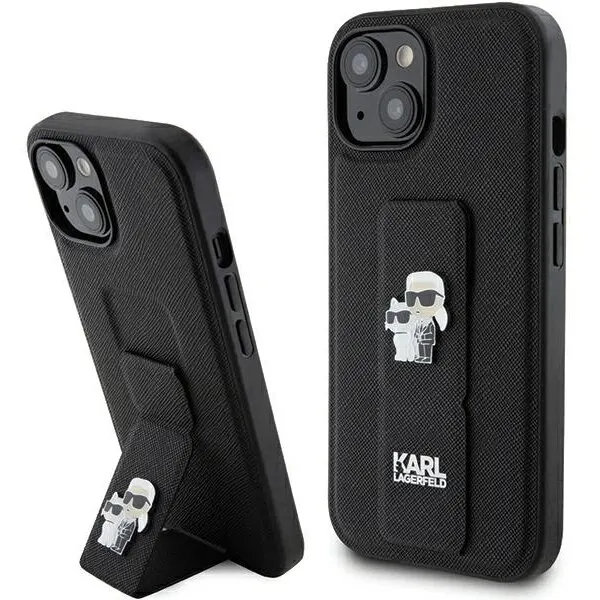 Karl Lagerfeld Husa MagSafe pentru Apple iPhone 15 Plus / 14 Plus, Karl Lagerfeld, Saffiano Gripstand Karl & Choupette, Neagra