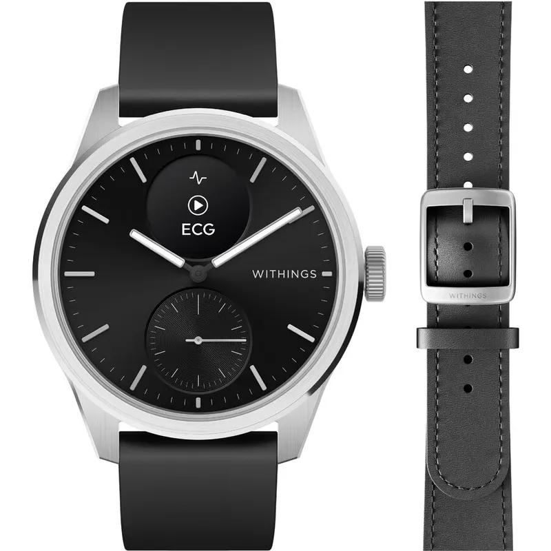 Withings Withings Bundle Scanwatch 2 / 42mm (including Leather wristband Black Noir 20mm) - Black