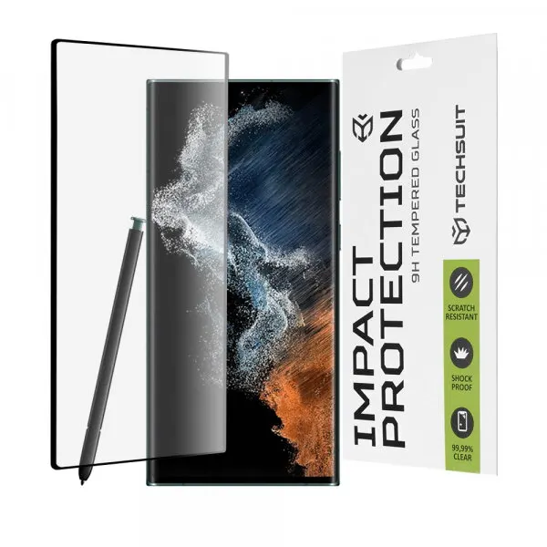 techsuit Folie de protectie Ecran Techsuit pentru Samsung Galaxy S22 Ultra 5G S908, Sticla Securizata, Full Glue, 111D, Neagra