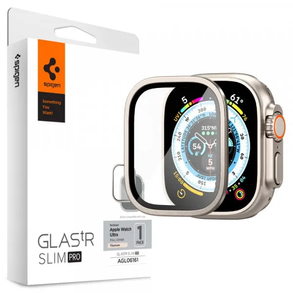 Spigen Folie Protectie Spigen Glastr Slim Pro pentru Apple Watch Ultra Series, Sticla Securizata, Gri AGL06161