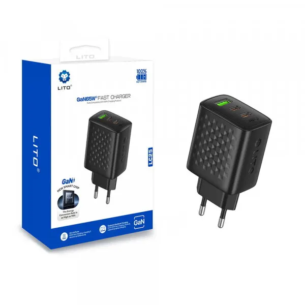 LITO Incarcator Retea Lito LC25, 65W, 3.25A, 1 x USB-A - 2 x USB-C, Negru