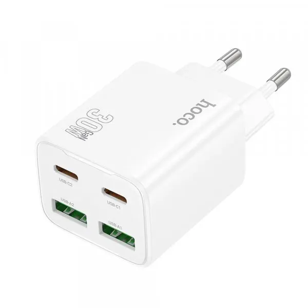 HOCO Incarcator Retea HOCO N56, 30W, 3A, 2 x USB-A - 2 x USB-C, Alb