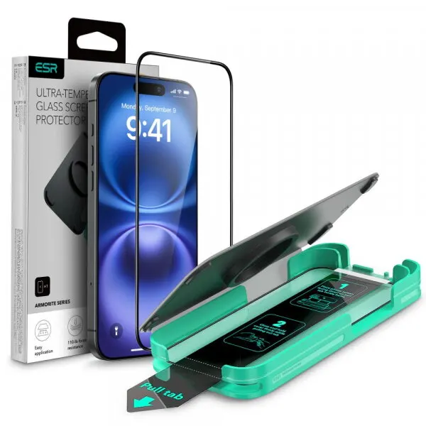 ESR Folie de protectie Ecran ESR Armorite pentru Apple iPhone 16 Plus / 15 Plus, Sticla Securizata, Full Glue, Neagra