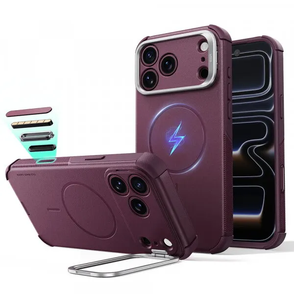ESR Husa MagSafe pentru Apple iPhone 18 Pro Max / 17 Pro Max, ESR, Cyber Armor Kickstand, Visinie Inchis Satinata