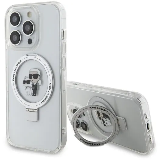Karl Lagerfeld Husa MagSafe pentru Apple iPhone 14 Pro, Karl Lagerfeld, Ring Stand Karl & Choupette, Alba