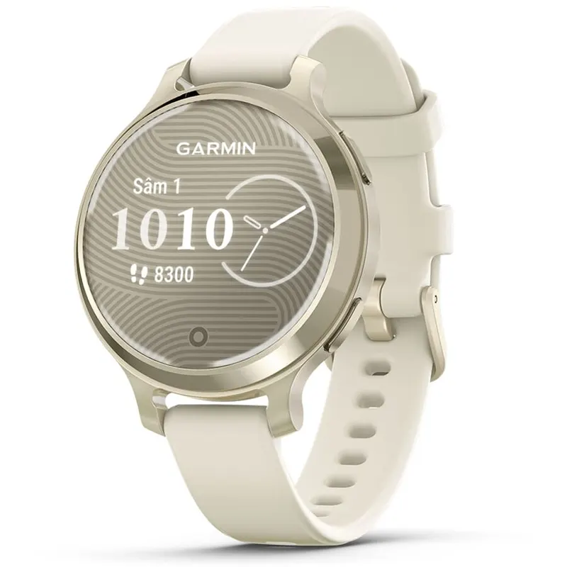 GARMIN Ceas Garmin Lily 2 Active, display AMOLED, memorie 8GB, autonomie pana la 9 zile, rezistant la apa, rama Lunar Glod si curea Bone din silicon