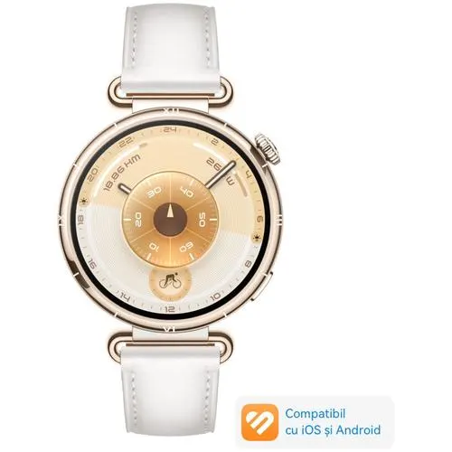 Smartwatch Huawei Watch GT 6, 41MM, Ecran AMOLED 1.32inch, Bluetooth, GPS, Monitorizare sanatate emotionala, Curea Alba Piele Compozit, 5 ATM (Alb)