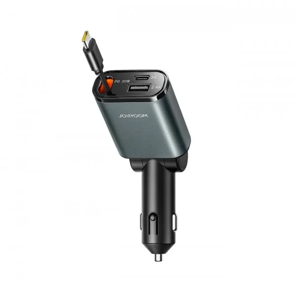 JOYROOM Incarcator Auto Cu Cablu USB-C Joyroom JR-CCL07, 30W, 3A, 1 x USB-A - 1 x USB-C, Gri