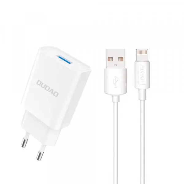 Dudao Incarcator Retea Cu Cablu Lightning Dudao A4EU, 10W, 2.1A, 1 x USB-A, Alb