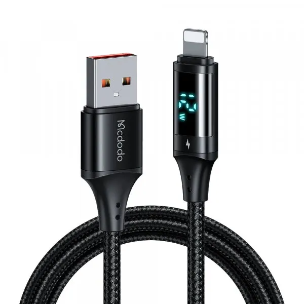 Mcdodo Cablu Date si Incarcare USB-A - Lightning McDodo CA-1060 Display, 12W, 1.2m, Negru