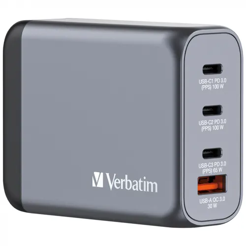 Verbatim Incarcator retea Verbatim GNC-100, 3x USB-C, 1x USB-A, Argintiu