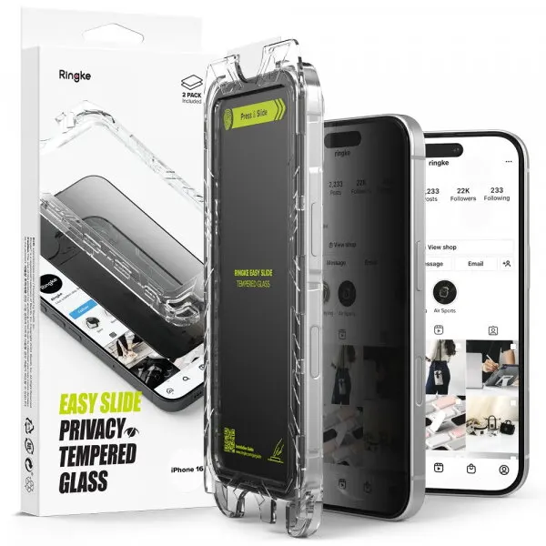 Ringke Folie de protectie Ecran Privacy Ringke Easy Slide pentru Apple iPhone 16 / 15, Sticla Securizata, Full Glue, Set 2 bucati