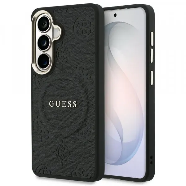 Guess Husa MagSafe pentru Samsung Galaxy S26 S942, Guess, Saffiano Peony Embossed Ring, Neagra