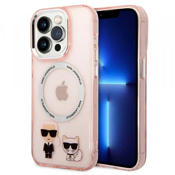Karl Lagerfeld Husa MagSafe pentru Apple iPhone 14 Pro, Karl Lagerfeld, Karl & Choupette Aluminium, Roz