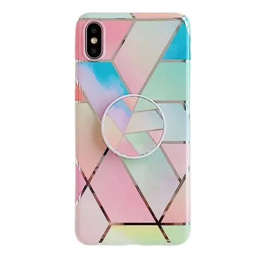 Apple, Husa protectie pentru Apple iPhone XR Soft IMD TPU Marble Geometric Roz Suport inclus