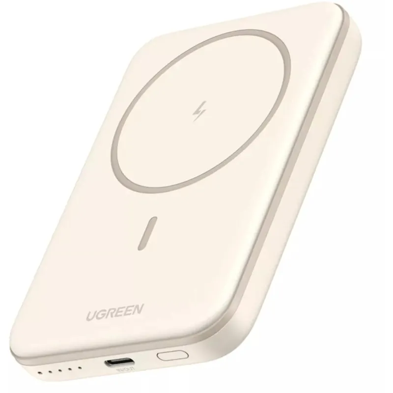 Ugreen Baterie externa Ugreen PB560, 5000mAh, 15W, magnetica, USB Type-C input/output, compatibila MagSafe, bej
