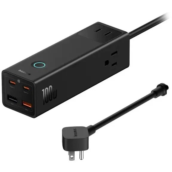 BASEUS Incarcator Baseus PowerCombo Pro Powerstrip, pentru USA 110V, Quick Charge 100W, 3 x AC, 2 x USB Type-C Output 5V/3A, 2 x USB, lungime cablu 1.5m, negru