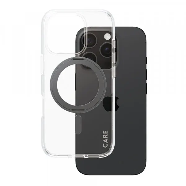 Panzerglass Husa MagSafe pentru Apple iPhone 16 Pro, PanzerGlass, Care Feature Kickstand, Transparenta Neagra