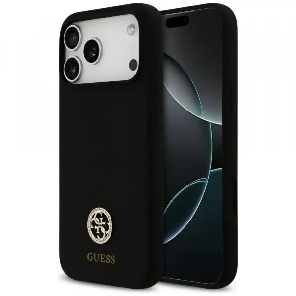 Guess Husa MagSafe pentru Apple iPhone 17 Pro Max, Guess, Logo Strass 4G, Neagra