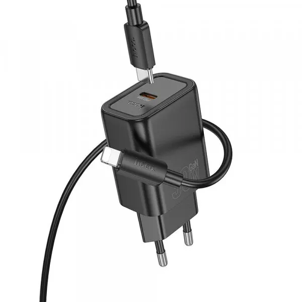HOCO Incarcator Retea Cu Cablu Lightning HOCO N62, 30W, 3A, 1 x USB-C, Negru