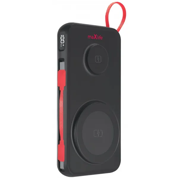 MaXlife Baterie Externa Wireless MaXlife MXPB-08, 10000mAh, 22.5W, QC + PD + FQI + QI, 1 x USB-A - 1 x USB-C - 2 x QI, Neagra