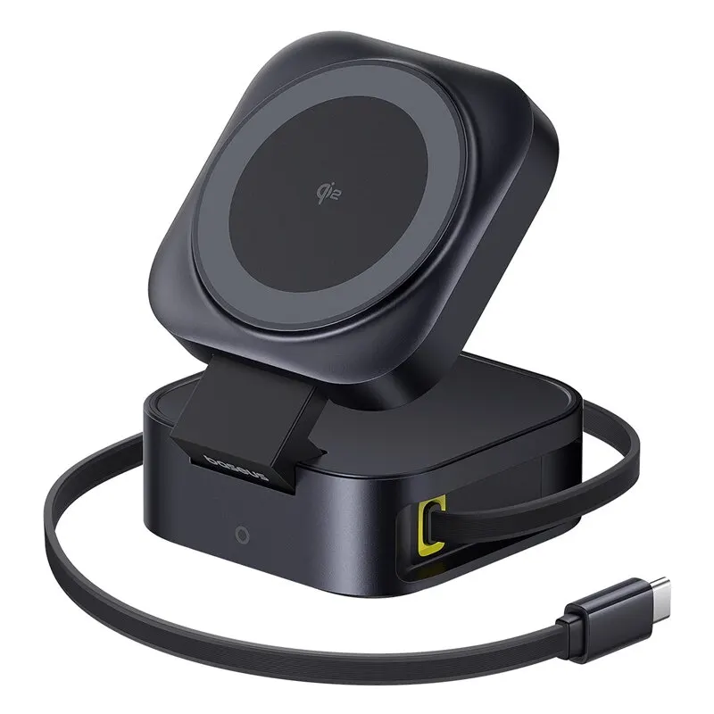 BASEUS Incarcator wireless magnetic Baseus PicoGo 2-in-1 Qi2, 67W Negru (Cablu USB-C 100W inclus)