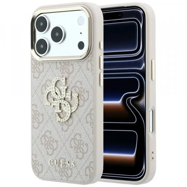 Guess Husa pentru Apple iPhone 18 Pro / 17 Pro, Guess, 4G Big Strass Logo, Roz