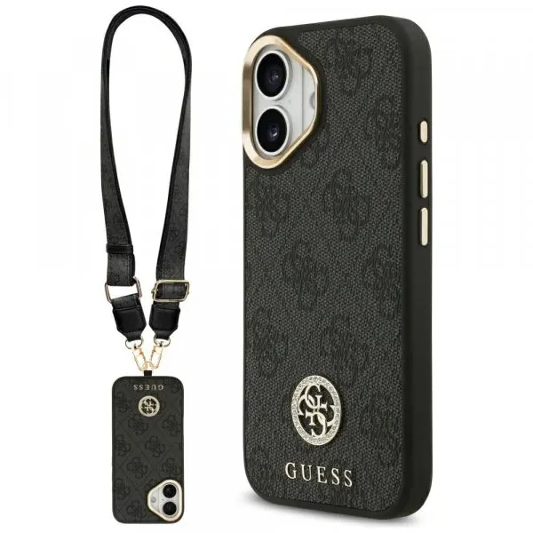 Guess Husa MagSafe pentru Apple iPhone 17, Guess, 4G Strass Logo with Big Strap, Neagra