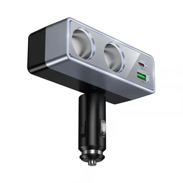 HOCO Incarcator Auto HOCO Z65B, 240W, 1 x USB-A - 1 x USB-C - 2 x Extensie Bricheta, Negru