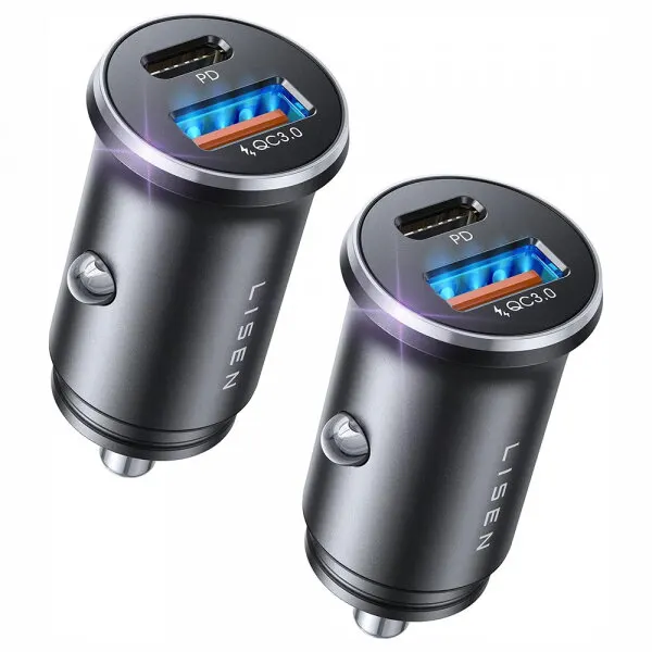 Lisen Incarcator Auto Lisen, 36W, 3A, 1 x USB-A - 1 x USB-C, Set 2 bucati, Negru YL0223080038